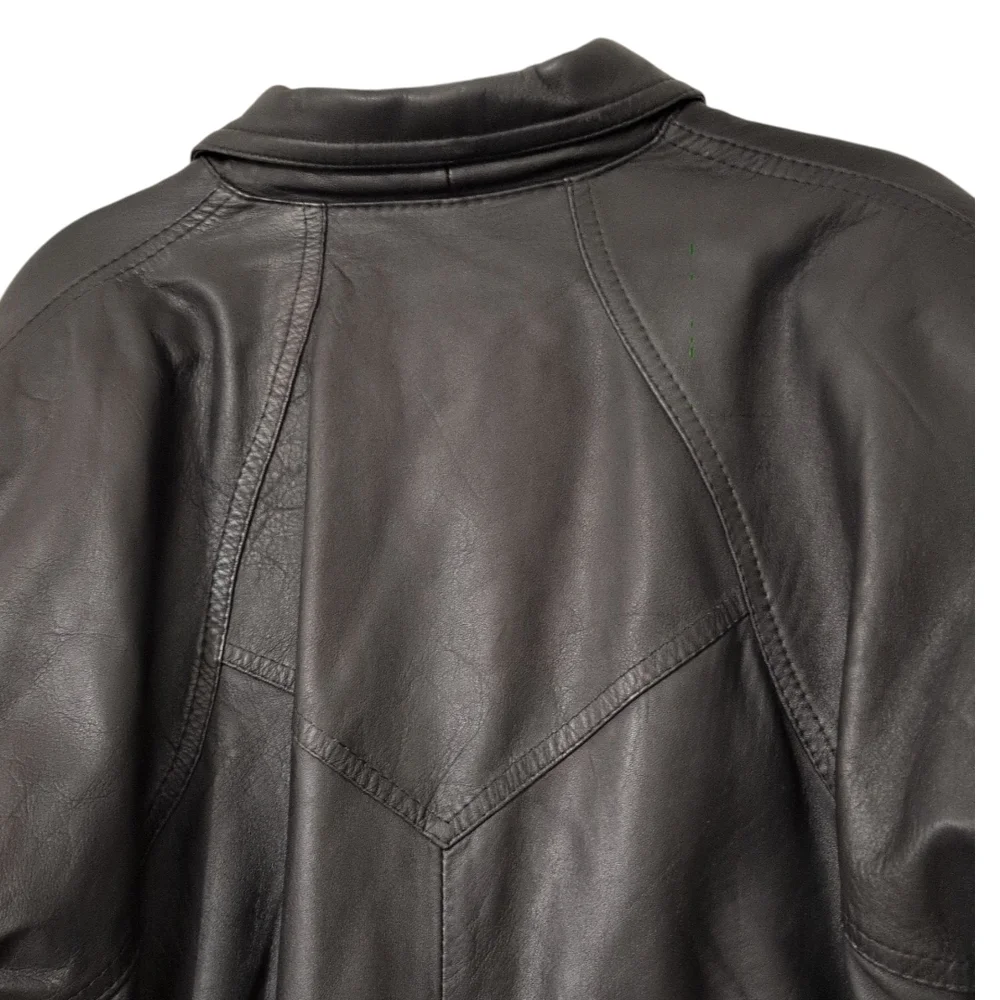 Vintage 80s/90s Men's/ Unisex Black Leather Zip Front Jacket W/ Drawstring